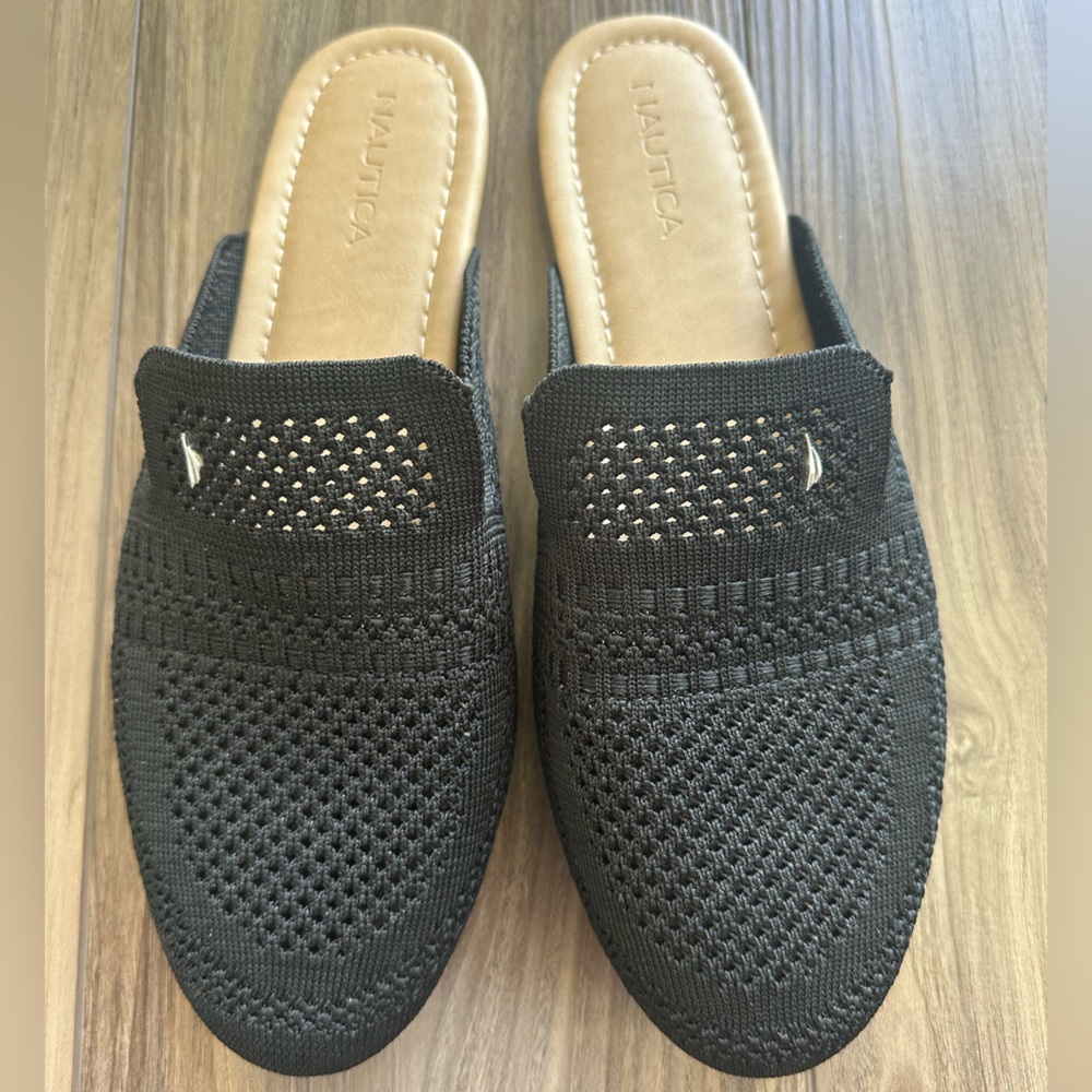 Nautica Black Knit Slip-On Mule with Tan Insole
